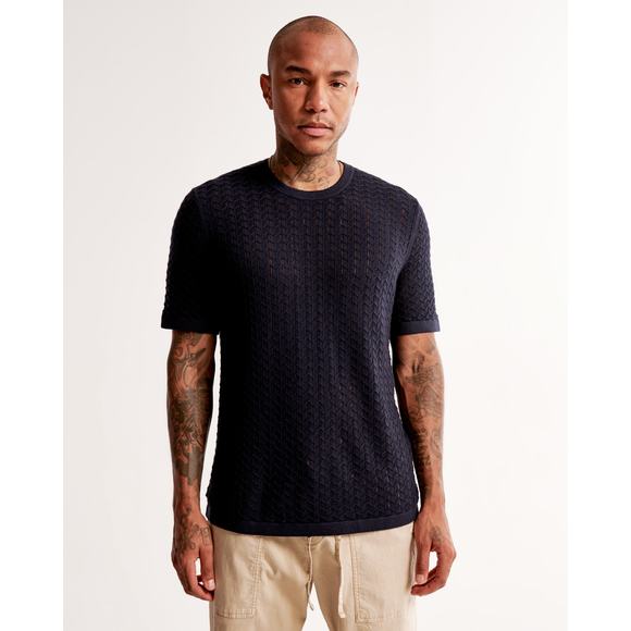Abercrombie Fitch Stitched Textured Tee - M - Navy Blue - Picture 1 of 7